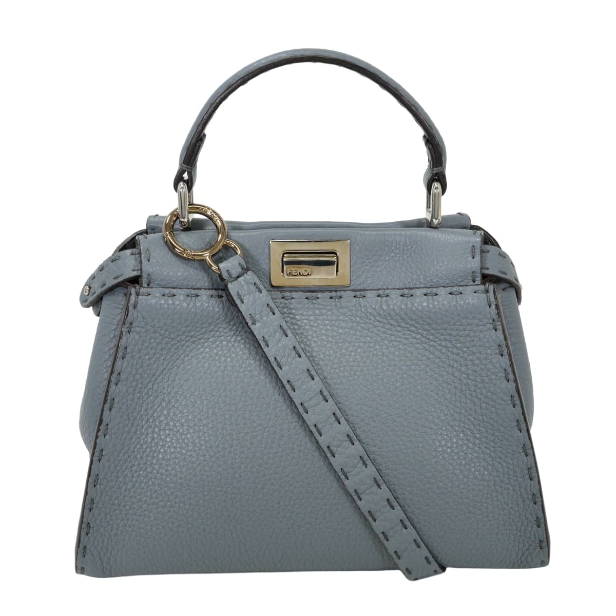 【渋谷並木橋店】FENDI フェンディ ハンドバッグ セレリア ピーカブー ショルダーバッグ クラウドブルー/ボルドー カーフレザー シルバー金具 8BN244 新品同様【中古】