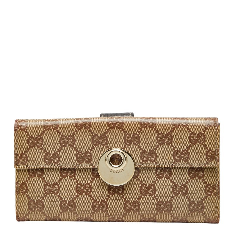 グッチ GGクリスタル 長財布 231835 ベージュ ブラウン PVC レザー レディース GUCCI 【中古】