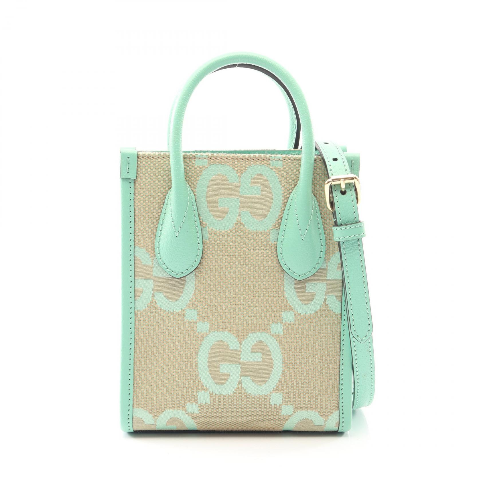 グッチ GUCCI インターロッキングG ジャンボGG ミニトートバッグ 2WAY ハンドバッグ バッグ キャンバス レザー レディース ベージュ系 / グリーン系 671623 【中古】