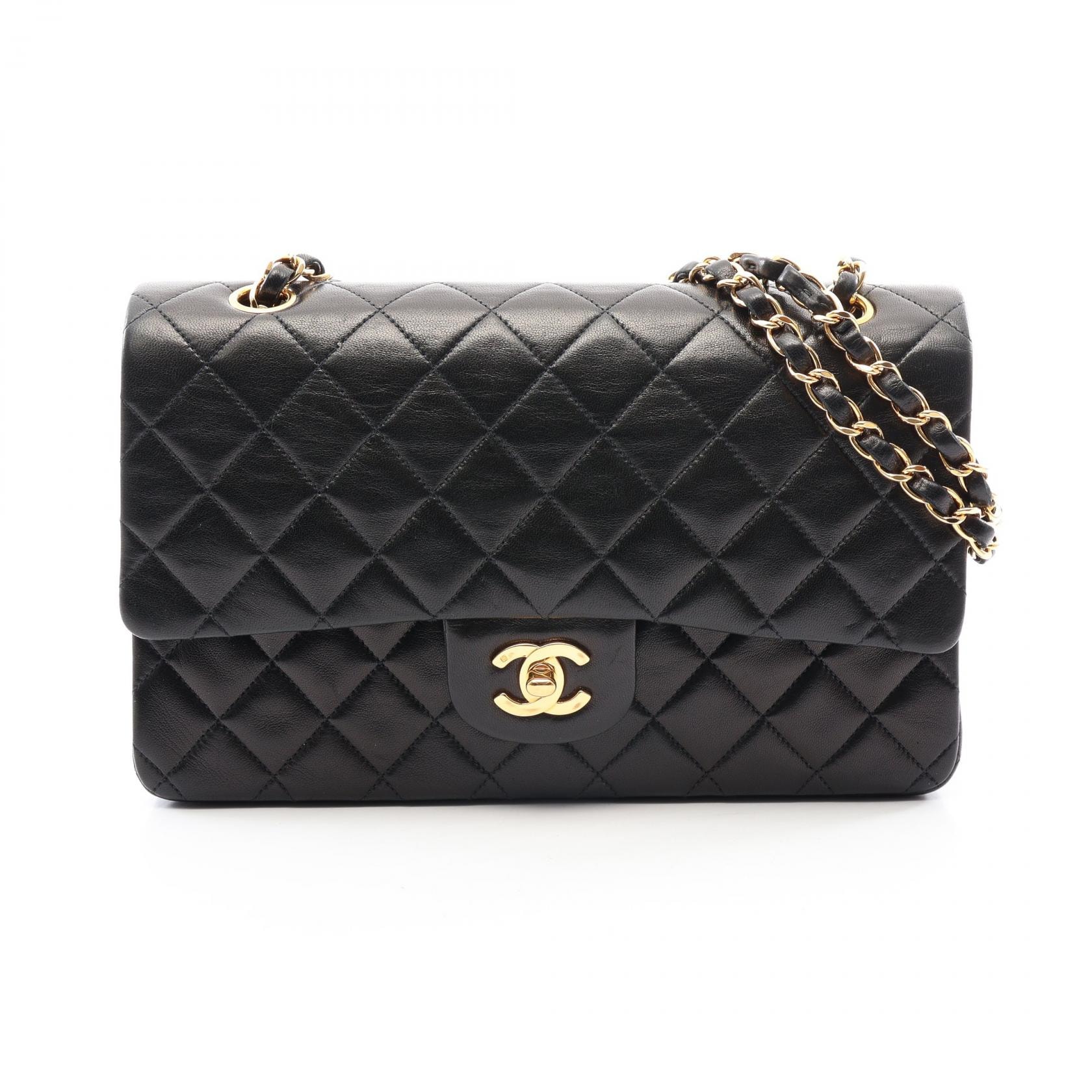 シャネル CHANEL マトラッセ Wフラップ ショルダーバッグ バッグ ラムスキン(羊革) レディース ブラック系 【中古】