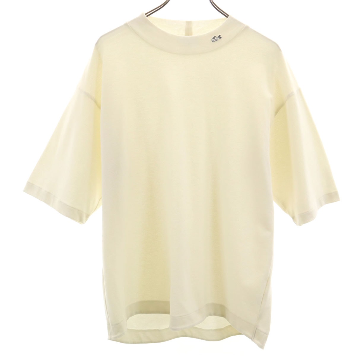 美品 LACOSTE ラコステ 5分袖 モックネック サマーニット Tシャツ 5 アイボリー
