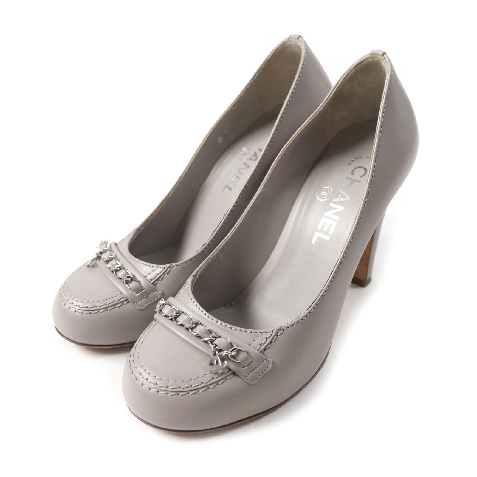 美品 シャネル パンプス グレー レディース 36.5 G31145
