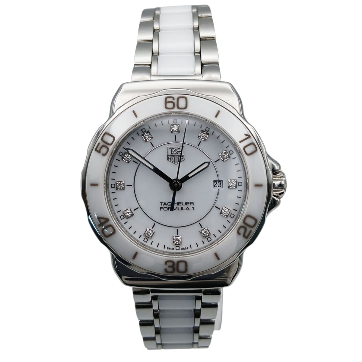 TAG HEUER タグホイヤー レディース フォーミュラー1 12P ダイヤ 32mm 腕時計 WAH1315.BA0868 ステンレススチール セラミック ホワイト レディース【中古】