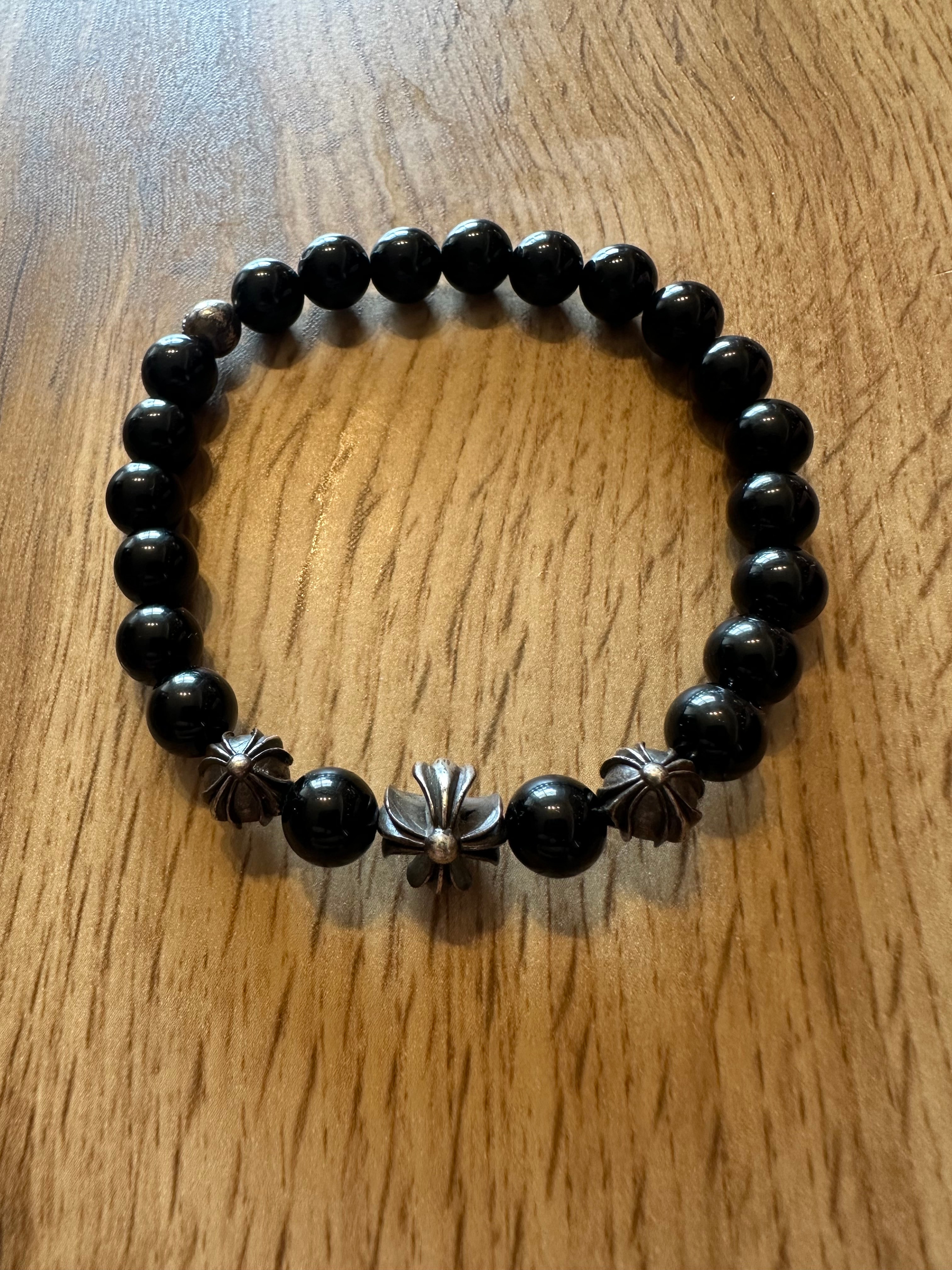 クロムハーツ 8mm 13 ビーズ ブレスレット "ブラック/シルバー"