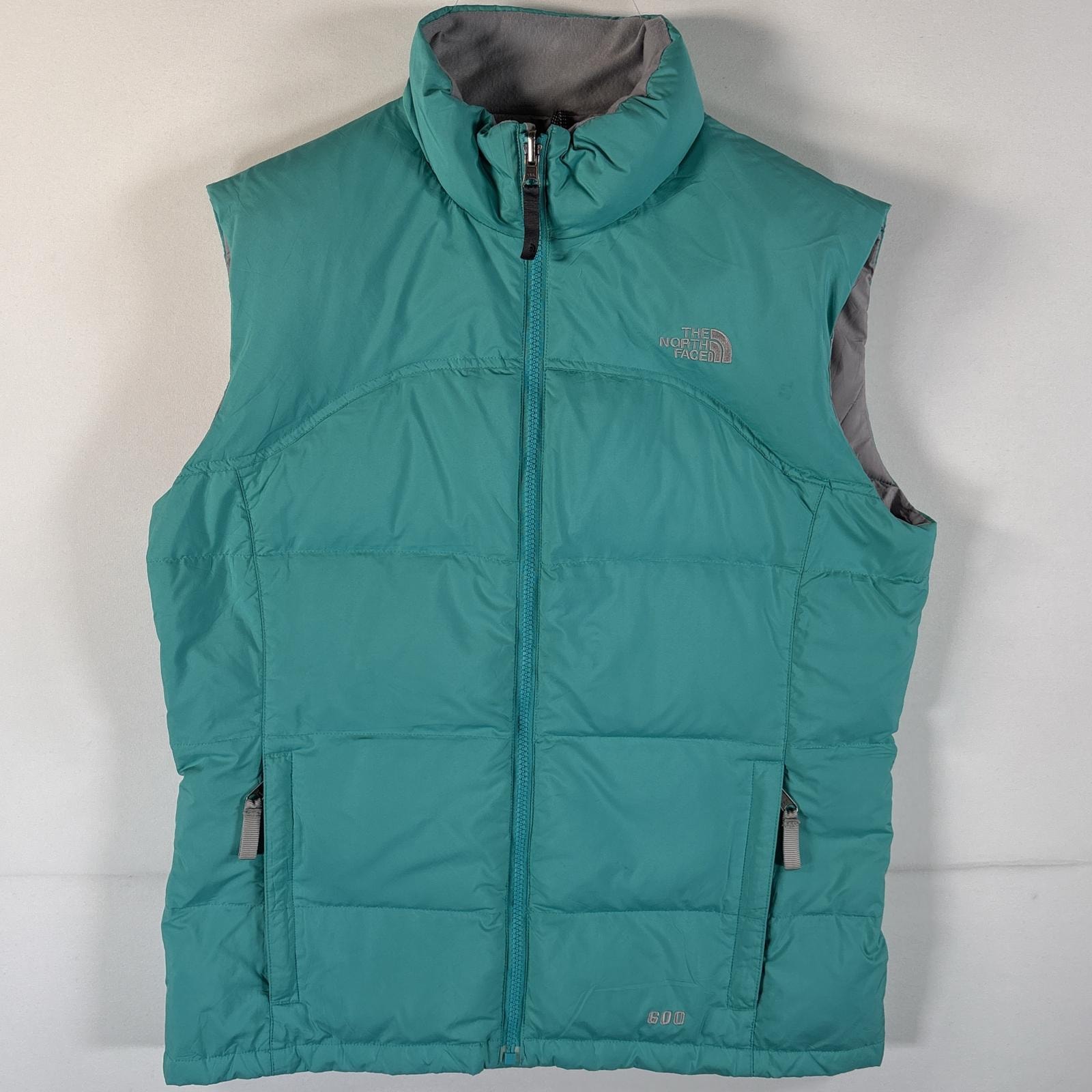 古着 ザ・ノースフェイス THE NORTH FACE ダウンベスト ワンポイントロゴ刺繍 600fill フルジップ XL ティファニーブルー レディース