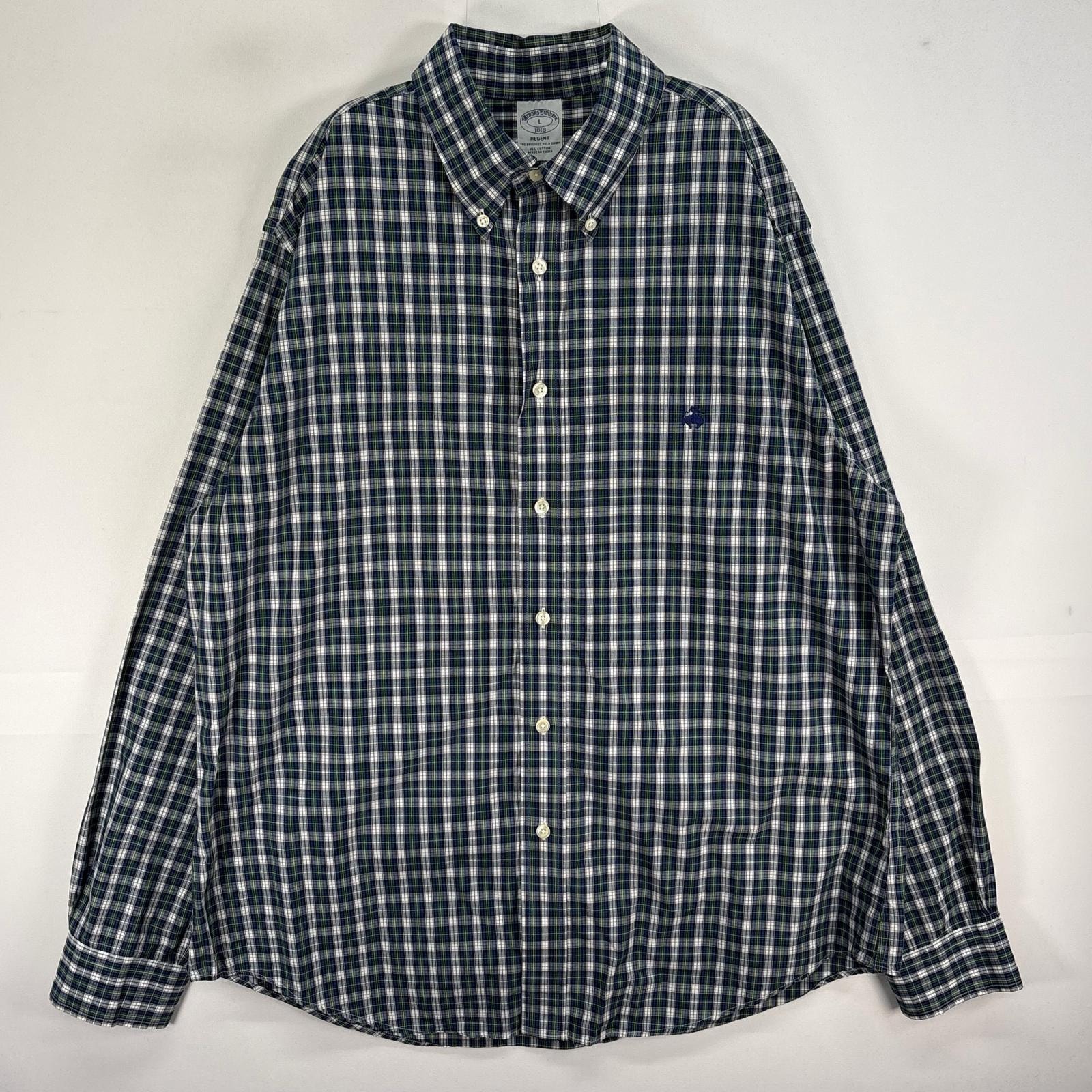古着 ブルックスブラザーズ Brooks Brothers 長袖シャツ ロゴ 刺繍 REGENT チェック L  グリーン系 マルチカラー メンズ