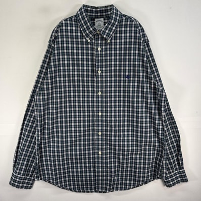 古着 ブルックスブラザーズ Brooks Brothers 長袖シャツ ロゴ 刺繍 REGENT チェック L グリーン系 マルチカラー メンズ