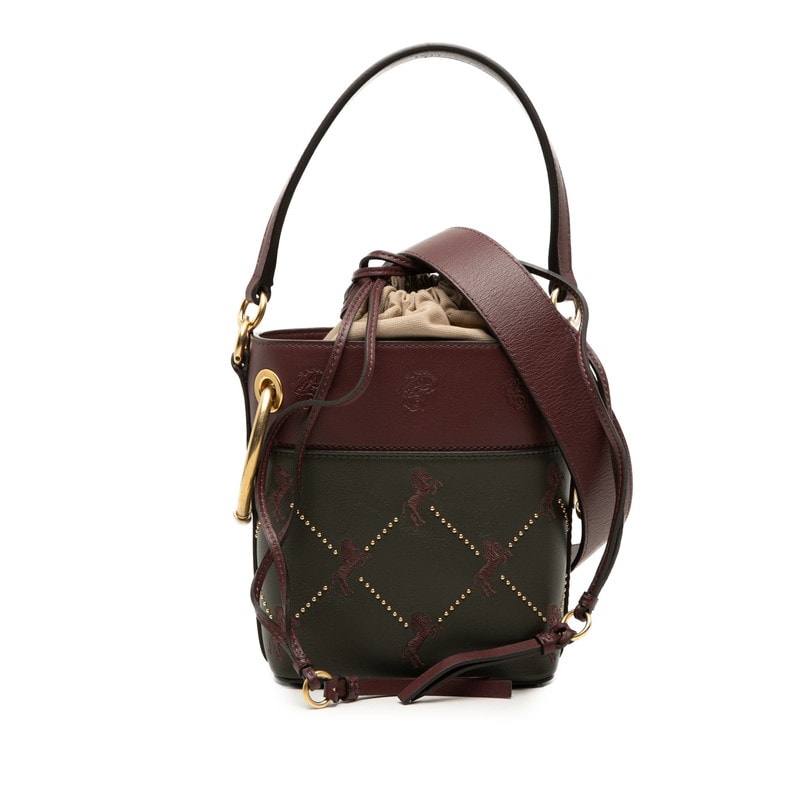 クロエ ロイ ミニ バケットバッグ ハンドバッグ ショルダーバッグ 2WAY ワインレッド グリーン レザー レディース Chloe 【中古】