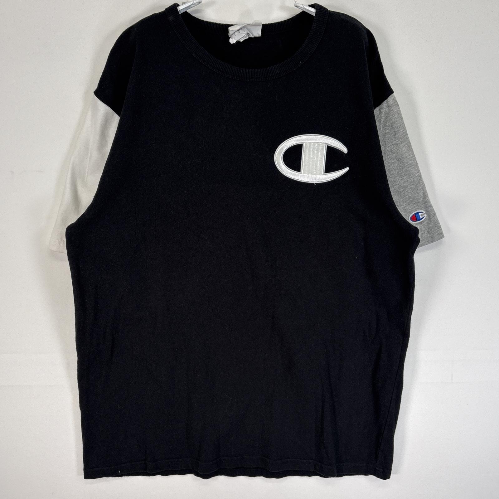 古着 チャンピオン Champion 半袖Tシャツ ワンポイント ロゴ スウェット地 厚手 クルーネック MEDIUM  ブラック マルチカラー メンズ