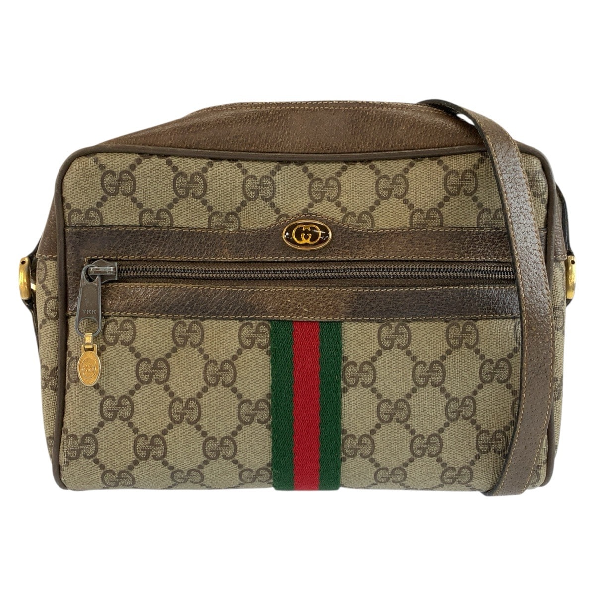 GUCCI グッチ ヴィンテージ シェリーライン ブラウン ゴールド金具 GGスプリームキャンバス レザー/ ショルダーバッグ ポシェット 604577 【中古】