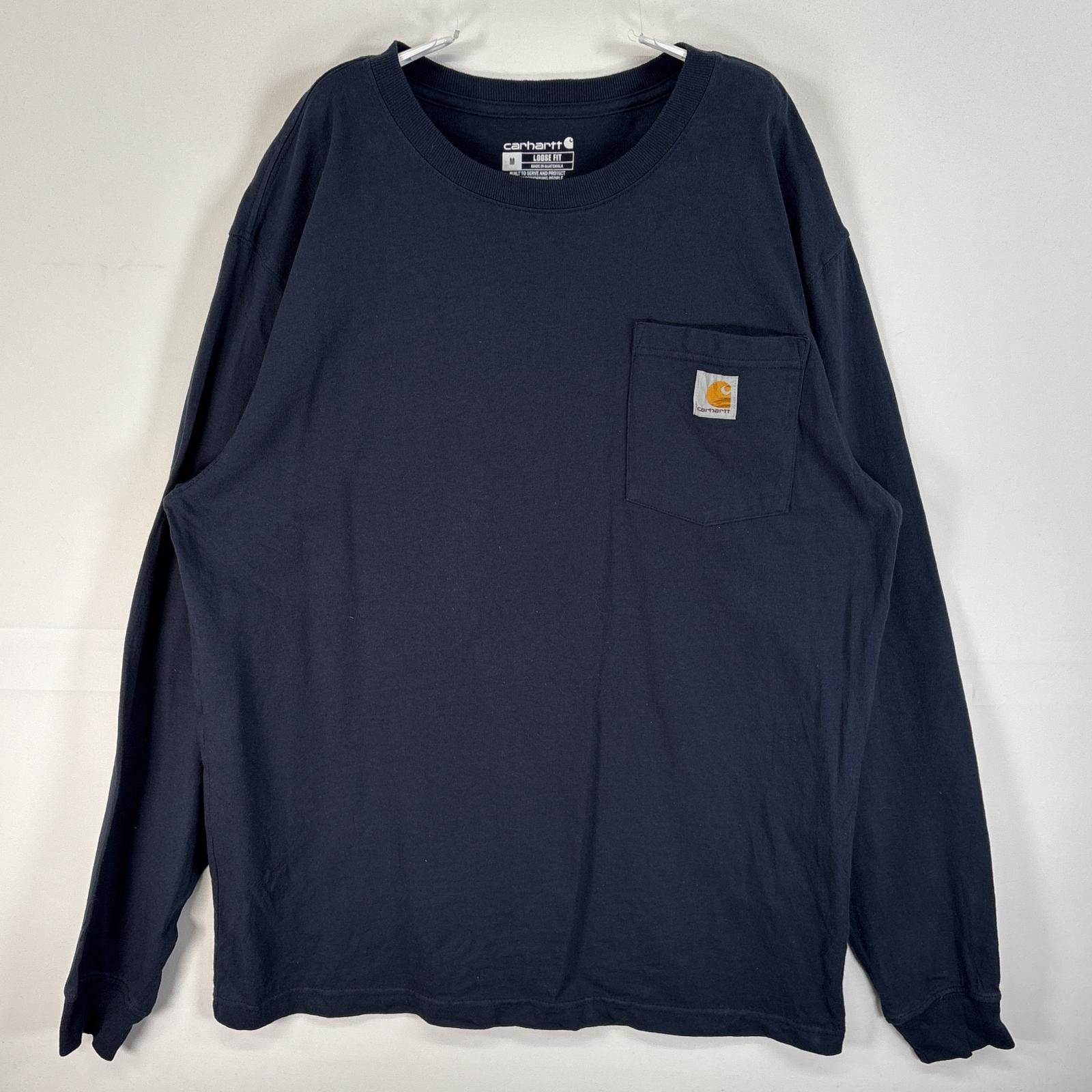 古着 カーハート Carhartt 長袖Tシャツ ワンポイント ロゴ クルーネック 胸ポケ M ネイビー 無地 メンズ