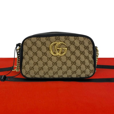 GUCCI グッチ GGマーモント GG 柄 キャンバス レザー ショルダーバッグ ブラウン
03-10