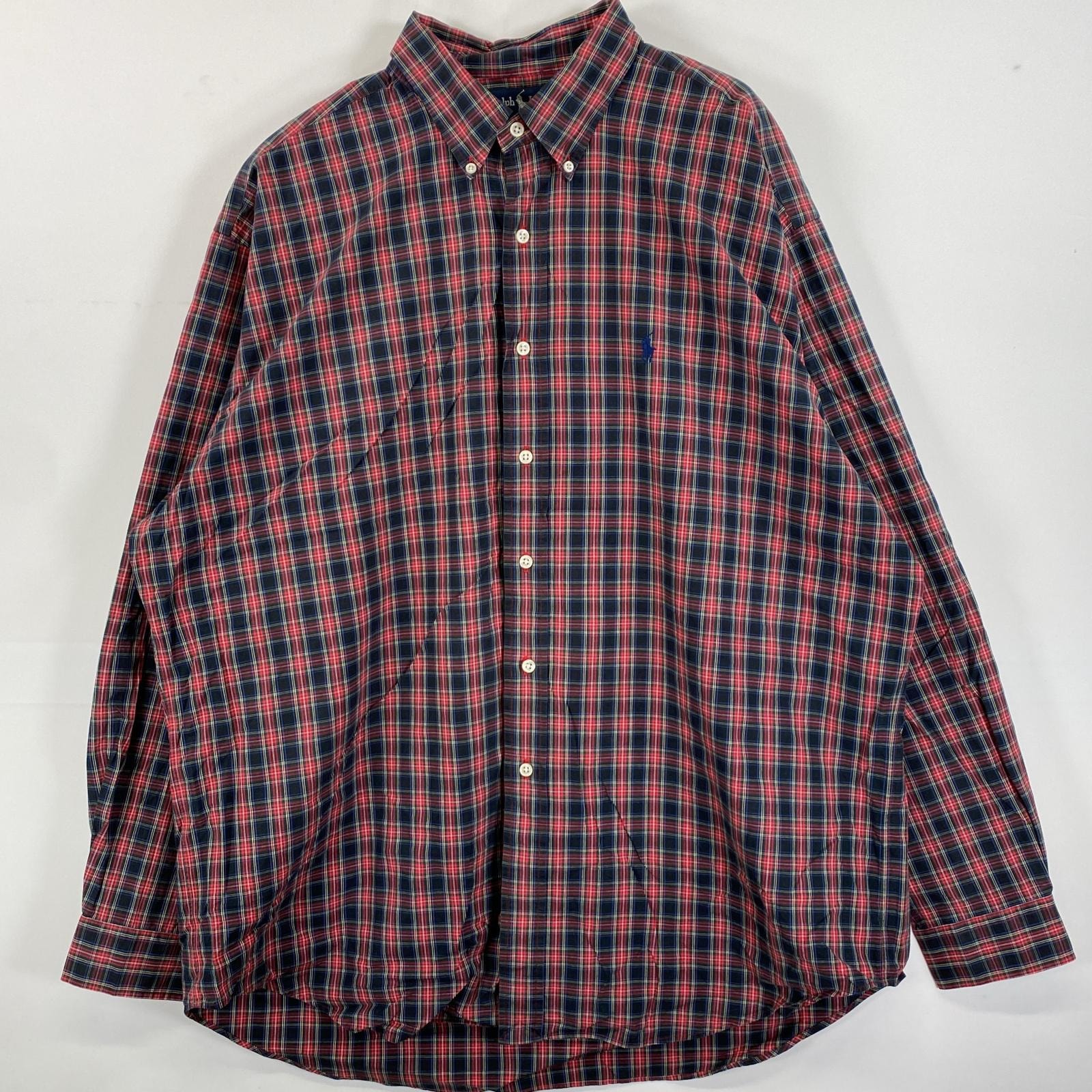 古着 ラルフローレン RALPH LAUREN 長袖シャツ ボタンダウン ロゴ刺繍 ワンポイント XL  ブラック系 チェック メンズ