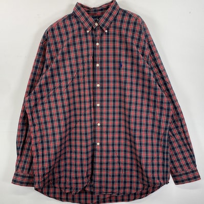 古着 ラルフローレン RALPH LAUREN 長袖シャツ ボタンダウン ロゴ刺繍 ワンポイント XL ブラック系 チェック メンズ