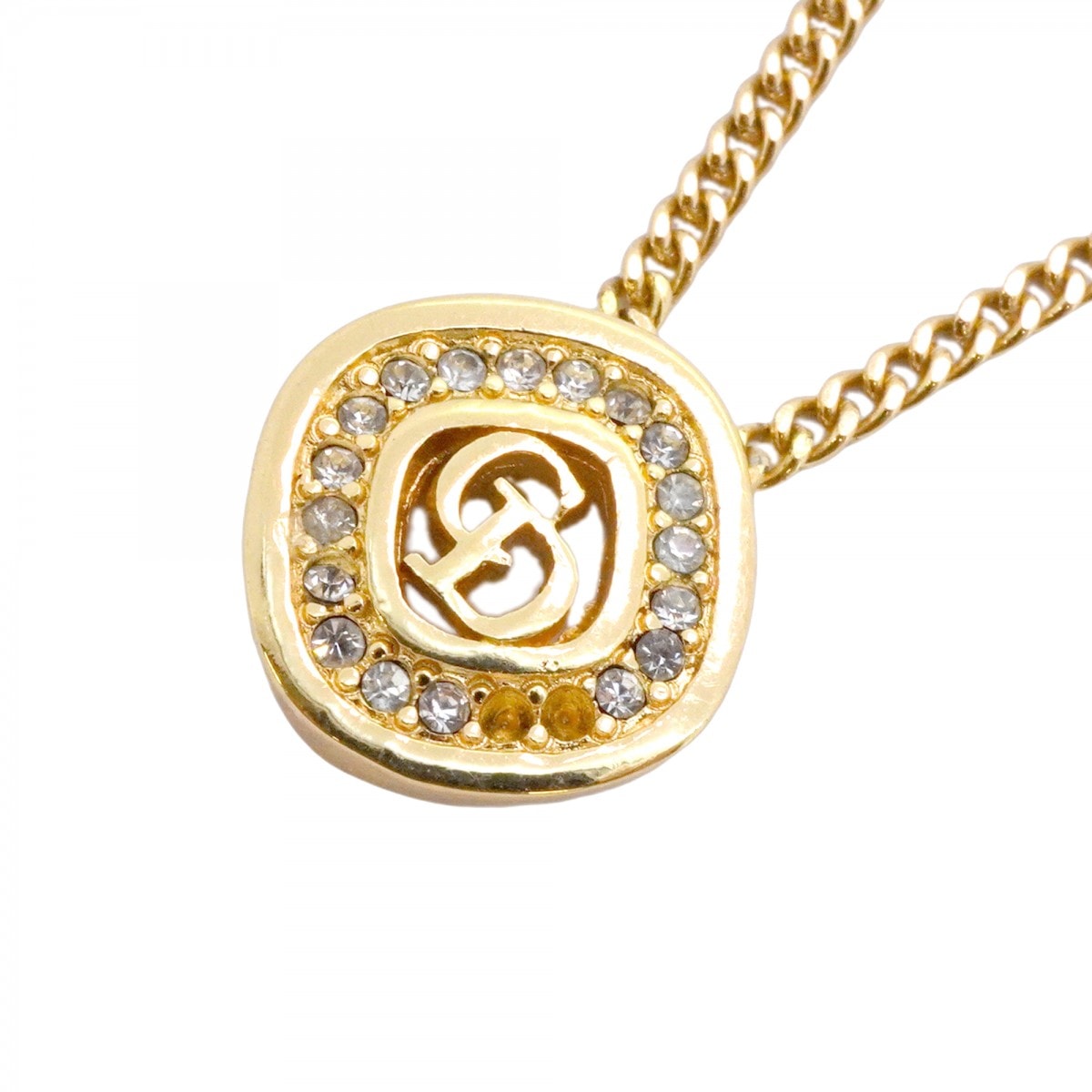 【6jdb0035-k】クリスチャンディオール ネックレス CDロゴ GPメッキ ラインストーン ゴールド【中古】レディース