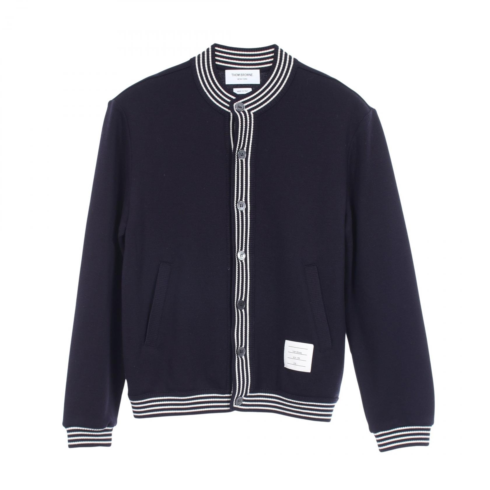 トムブラウン THOM BROWNE RWBタブ ストライプ カーディガン 衣料品 トップス ウール メンズ ネイビー系 / ホワイト系 MJT354A-J0020-415 【中古】