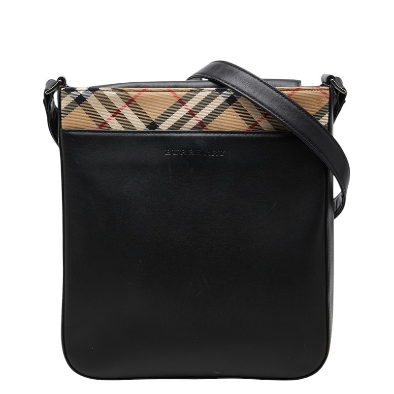 バーバリー ノバチェック ショルダーバッグ ブラック ベージュ レザー ナイロン レディース BURBERRY 【中古】