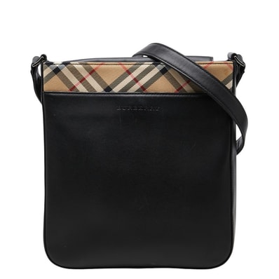 バーバリー ノバチェック ショルダーバッグ ブラック ベージュ レザー ナイロン レディース BURBERRY 【中古】
