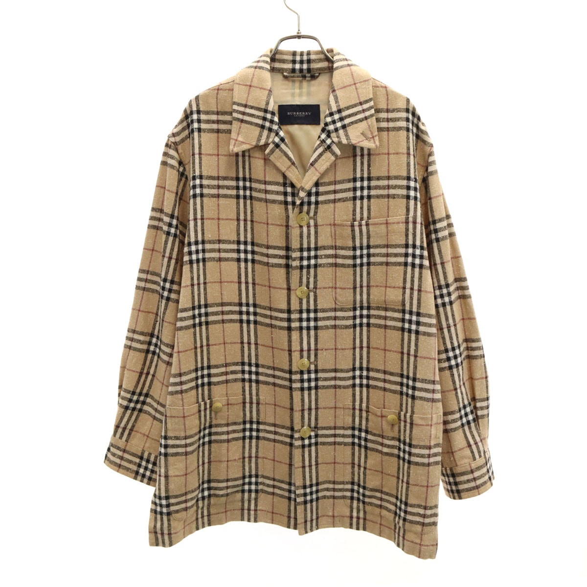 BURBERRY LONDON バーバリーロンドン 日本製 リネンブレンド ノバチェック シャツジャケット LL ベージュ 三陽商会