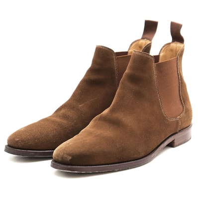 【SALE】CROCKETT&JONES クロケット・アンド・ジョーンズ サイドゴアブーツ CHELSEA チェルシー スウェード レザーソール MADE FOR TRADING POST レザーシューズ 革靴 メンズ 7hE ライトブラウン 茶色 英国製