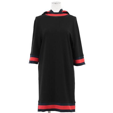 【美品】 グッチ シェリーライン ストレッチジャージー フーディー パーカー ワンピース レディース ブラック レッド ネイビー S GUCCI