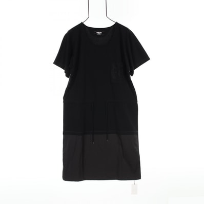 エルメス HERMES 刺繍ポケット付き Tシャツ ワンピース 衣料品 トップス コットン レディース ブラック系 【中古】