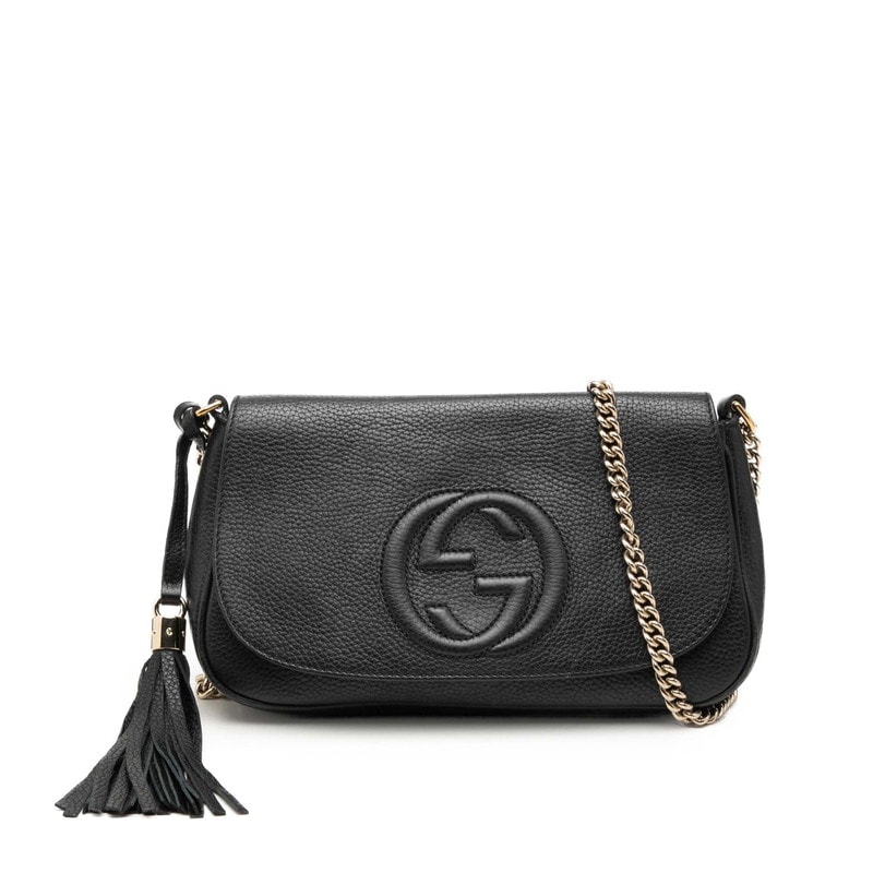 グッチ インターロッキングG ソーホー 斜め掛け チェーン ショルダーバッグ 536224 ブラック レザー レディース GUCCI 【中古】