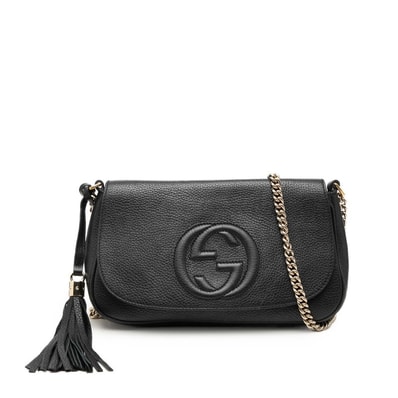 グッチ インターロッキングG ソーホー 斜め掛け チェーン ショルダーバッグ 536224 ブラック レザー レディース GUCCI 【中古】