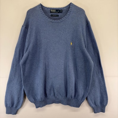古着 ポロバイラルフローレン Polo by Ralph Lauren ニット セーター ワンポイント ロゴ 刺繍 大きいサイズ コットン 2XL 水色 メンズ