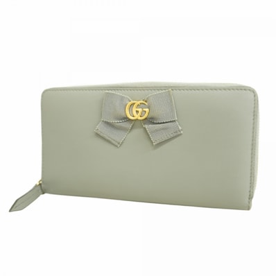 ★SALE【6dd4619-k】グッチ 長財布 GGマーモント 435819 レザー グレー ゴールド金具【中古】レディース