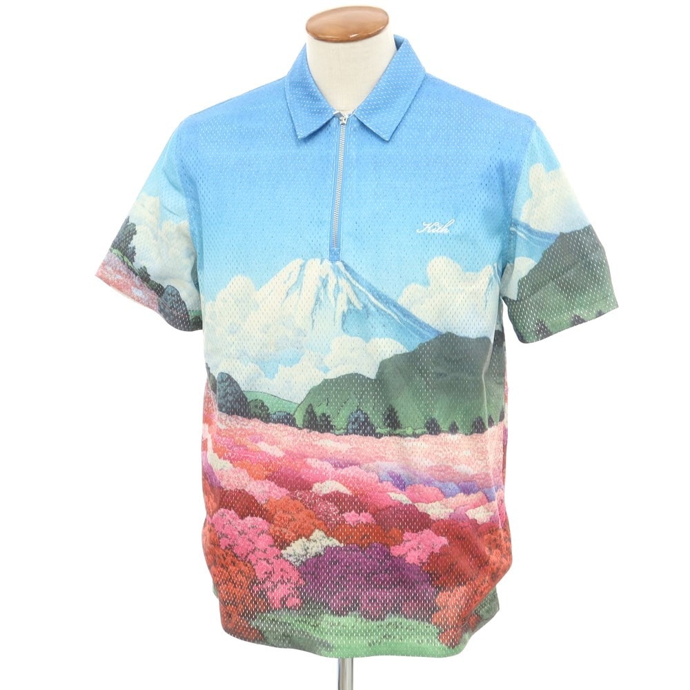 【中古】キス KITH ポリエステルメッシュ ハーフジップ 半袖ポロシャツ ブルー系【サイズM】【メンズ】