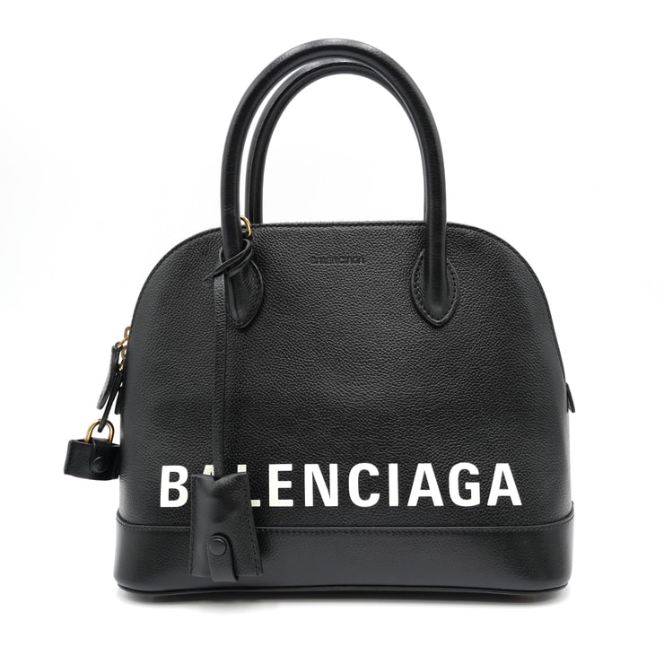 BALENCIAGA(バレンシアガ)ヴィル トップハンドル S ハンドバッグ 2WAY ショルダーバッグ ブラック レザー ホワイトロゴ ゴールド金具 レディース【中古】