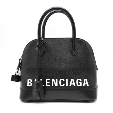 BALENCIAGA(バレンシアガ)ヴィル トップハンドル S ハンドバッグ 2WAY ショルダーバッグ ブラック レザー ホワイトロゴ ゴールド金具 レディース【中古】