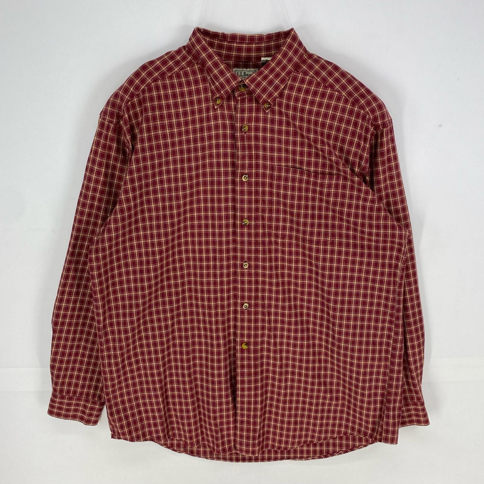 古着 エルエルビーン L.L.Bean 長袖シャツ ボタンダウン 胸ポケット ロングスリーブ L レッド系 チェック メンズ