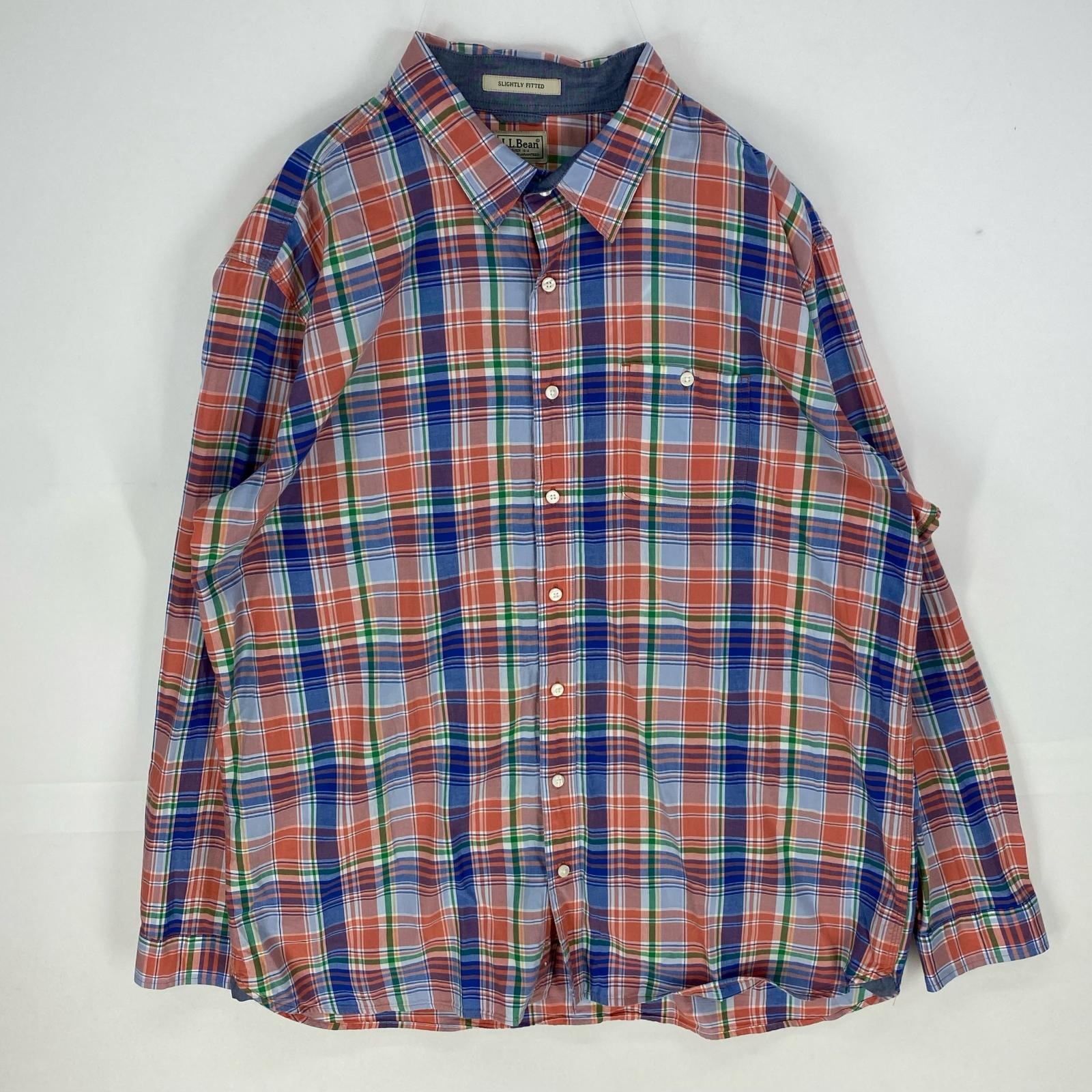 古着 エルエルビーン L.L.Bean 長袖シャツ 胸ポケット ロングスリーブ アウトドア 2XL  オレンジ系 チェック メンズ