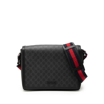 グッチ GGスプリーム ショルダーバッグ メッセンジャーバッグ 474138 ブラック グレー PVC レザー メンズ GUCCI 【中古】