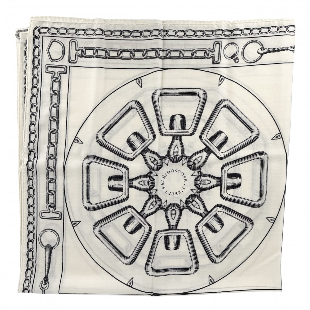 HERMES エルメス ストール カレジェアン L'EFFET KALEIDOSCOPE スカーフ 大判 ファッションアイテム カレイドスコープ エフェクト カレ140 カシミヤ  シルク   ホワイト 白 ブラック 黒 レディース 美品【中古品】