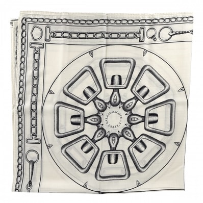 HERMES エルメス ストール カレジェアン L'EFFET KALEIDOSCOPE スカーフ 大判 ファッションアイテム カレイドスコープ エフェクト カレ140 カシミヤ シルク ホワイト 白 ブラック 黒 レディース 美品【中古品】