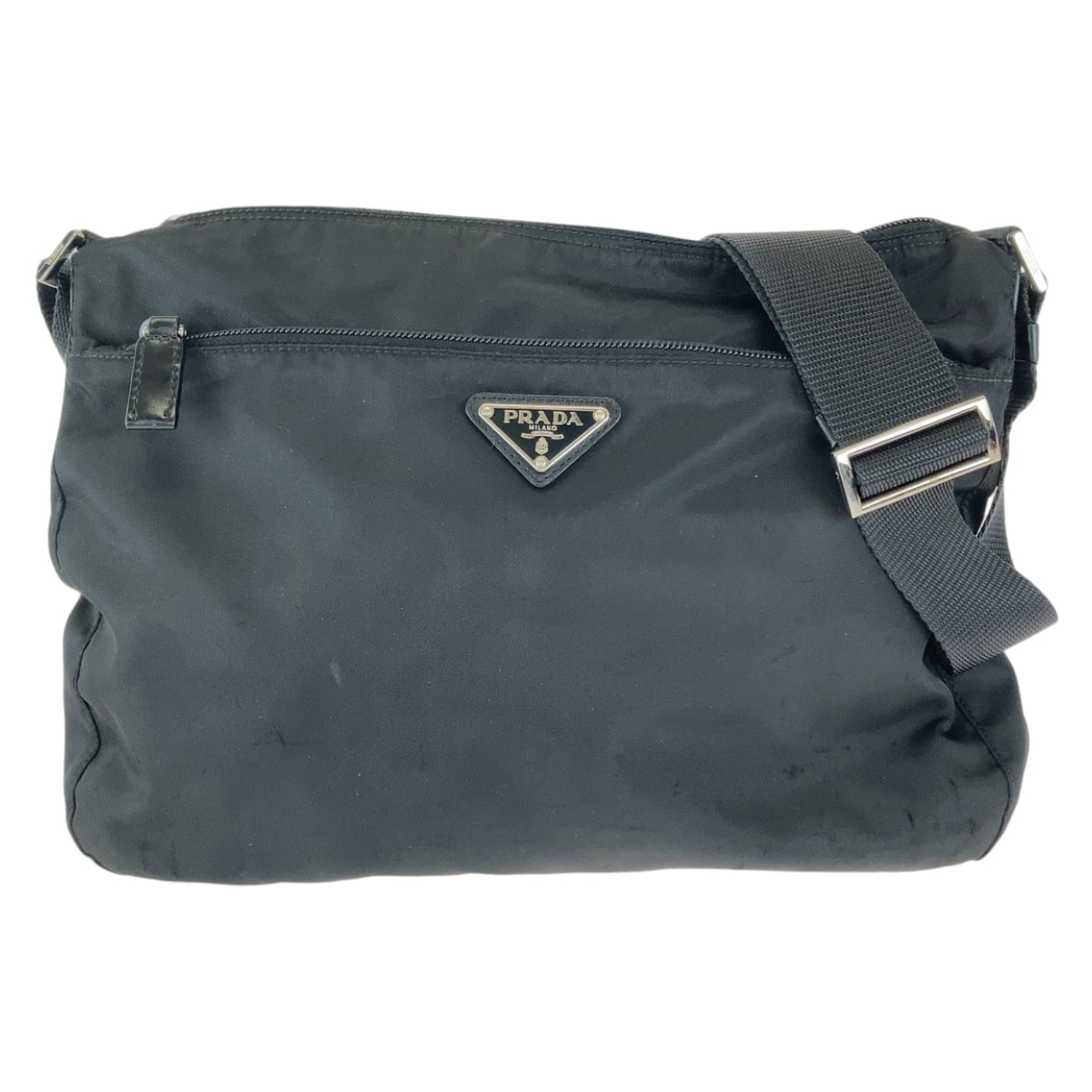 PRADA プラダ テスート 三角ロゴプレート ブラック シルバー金具 ナイロン ショルダーバッグ ポシェット 506329 【中古】