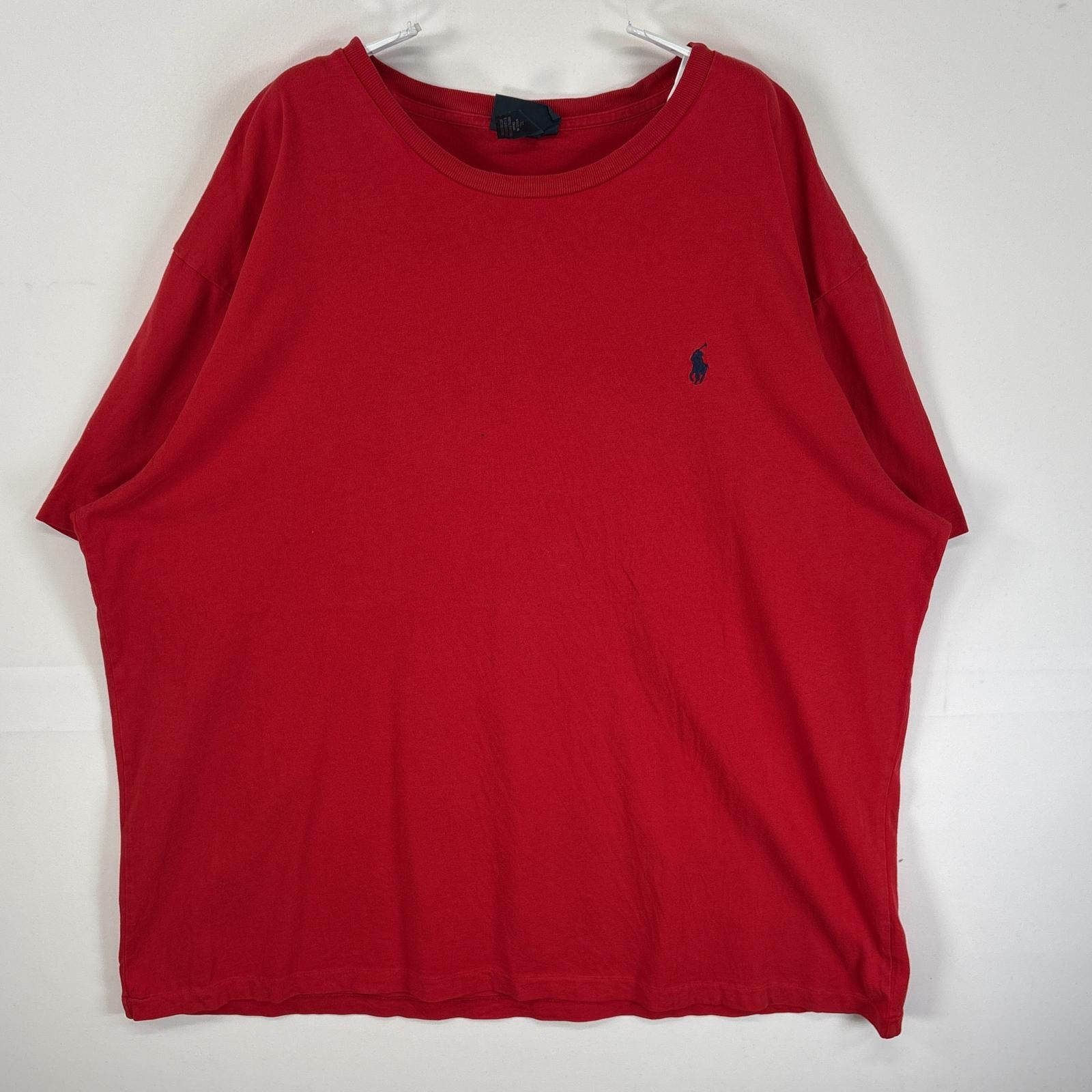古着 90's/90年代 ポロバイラルフローレン Polo by Ralph Lauren 半袖Tシャツ ロゴ 刺繍 クルーネック XL  レッド 無地 メンズ