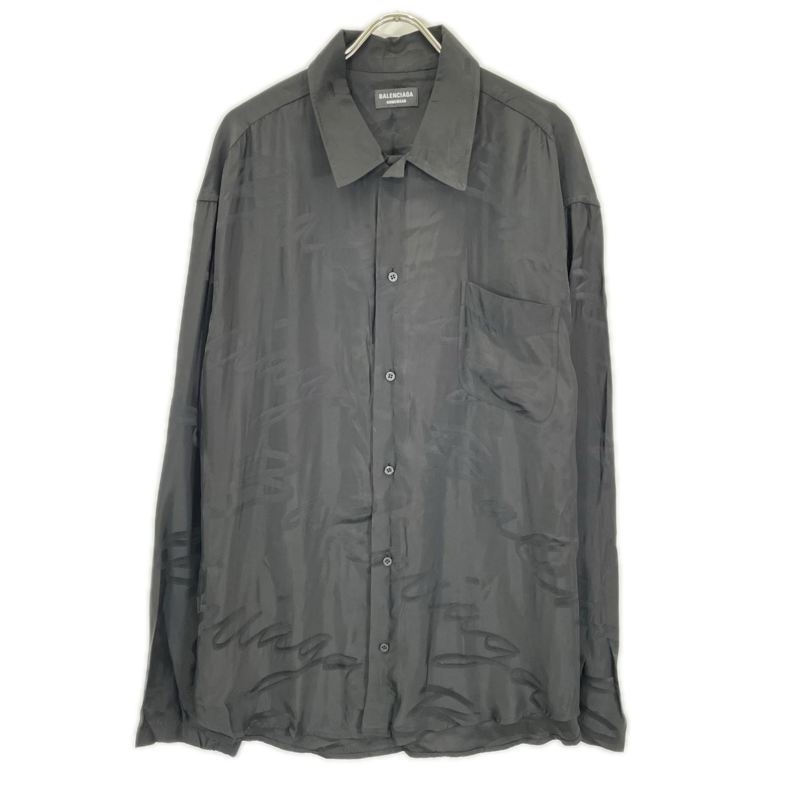 バレンシアガ 【HOMEWEAR】21年 681812 ブラック 長袖 総柄シャツ 37