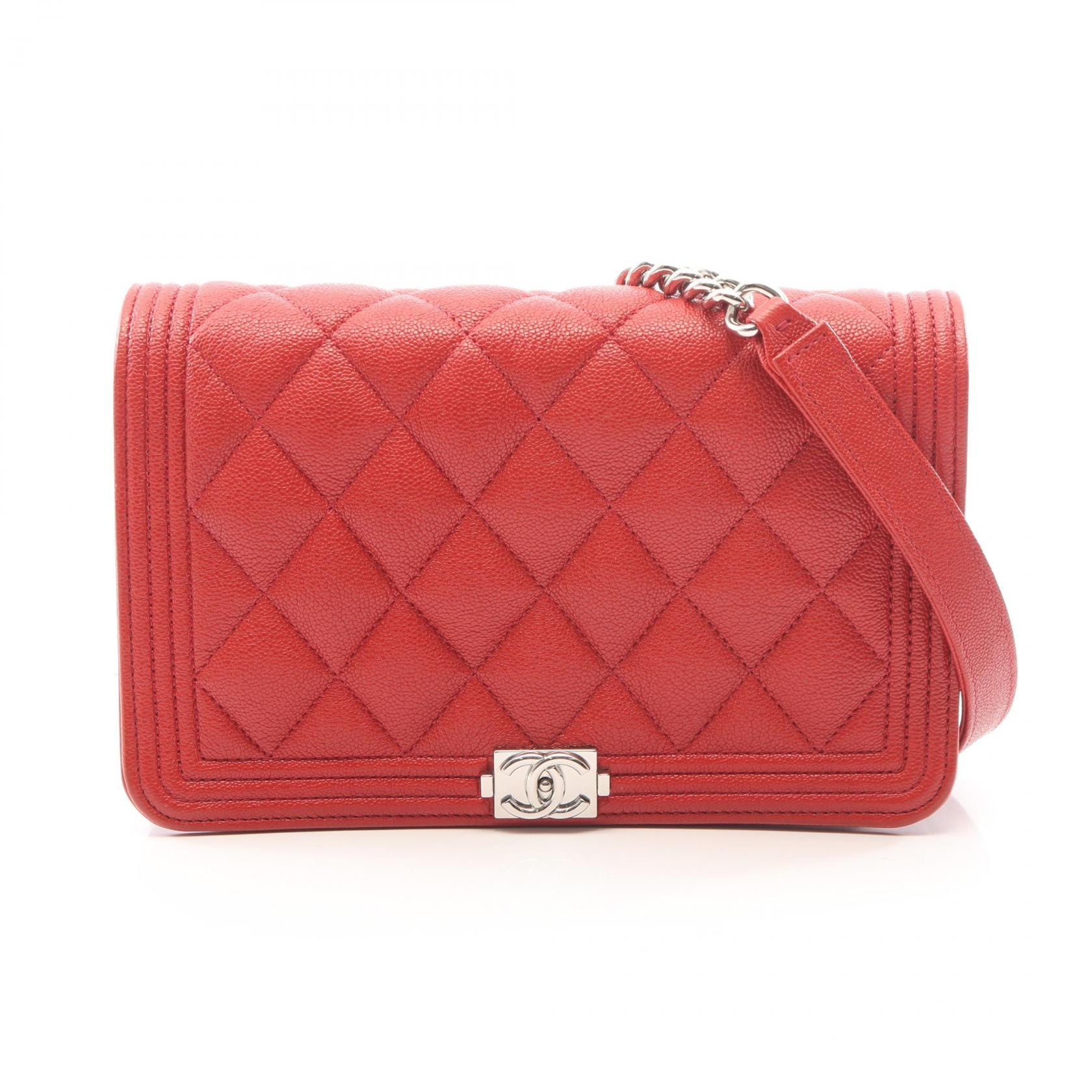 シャネル CHANEL ボーイシャネル マトラッセ ショルダーバッグ バッグ キャビアスキン(グレインドカーフ) レディース レッド系 【中古】