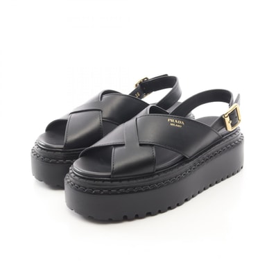 プラダ PRADA クリスクロス サンダル 靴 レザー レディース ブラック系 1X925N 【中古】