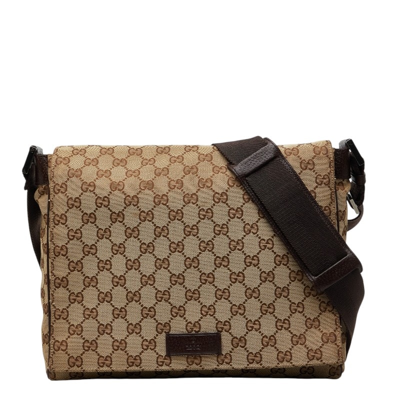 グッチ GGキャンバス 斜め掛け ショルダーバック 146236 ベージュ ブラウン キャンバス レザー レディース GUCCI 【中古】