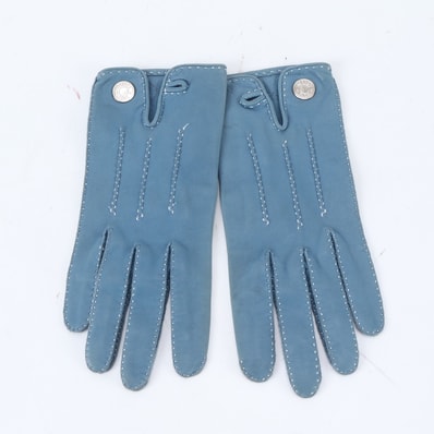 ■美品 エルメス セリエ ラムスキン グローブ 6 1/2 ブルー手袋