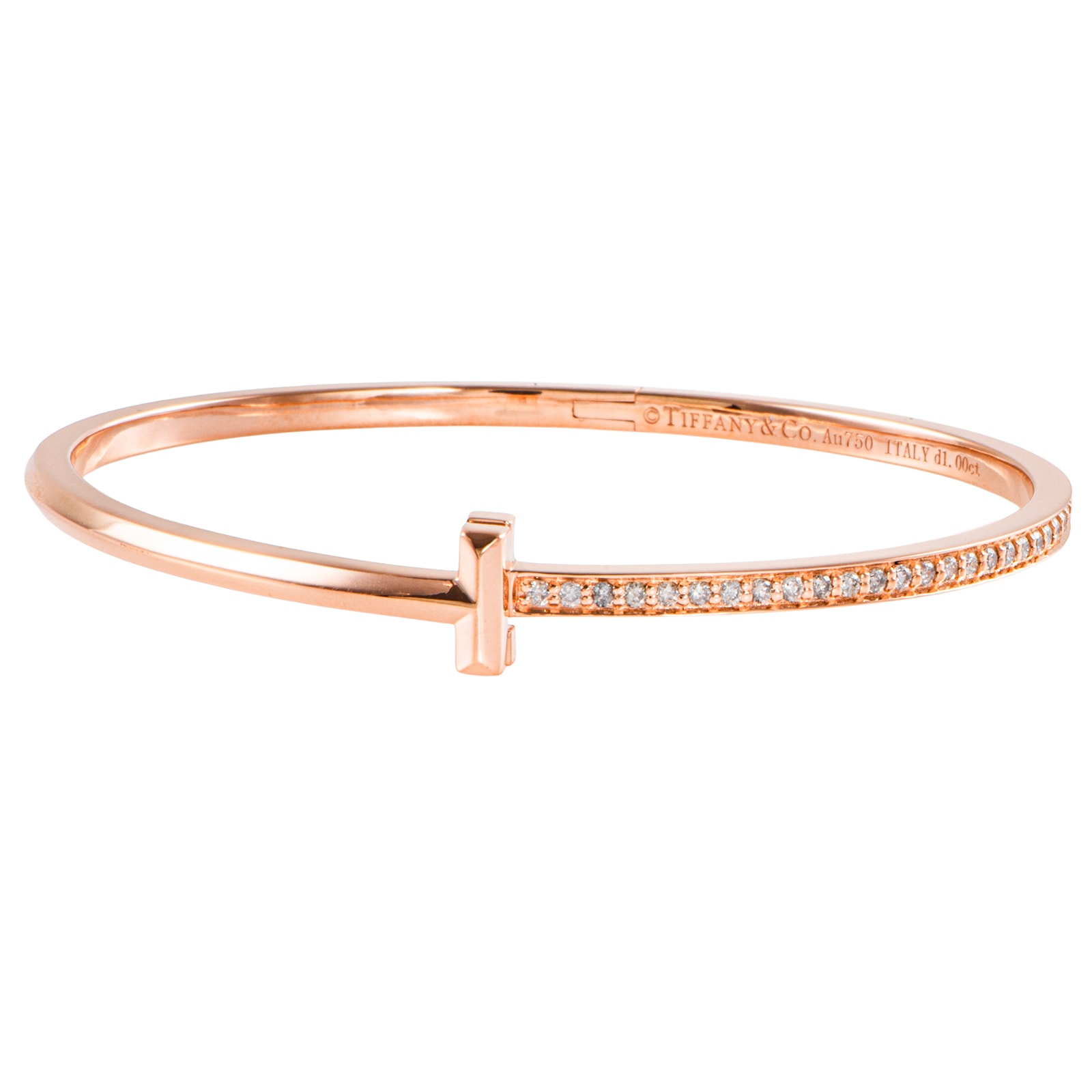 TIFFANY&Co. ティファニー ティファニーT Tワン ナロー ダイヤモンド ヒンジ バングル ブレスレット K18RG ダイヤモンド ピンク ゴールド【中古】