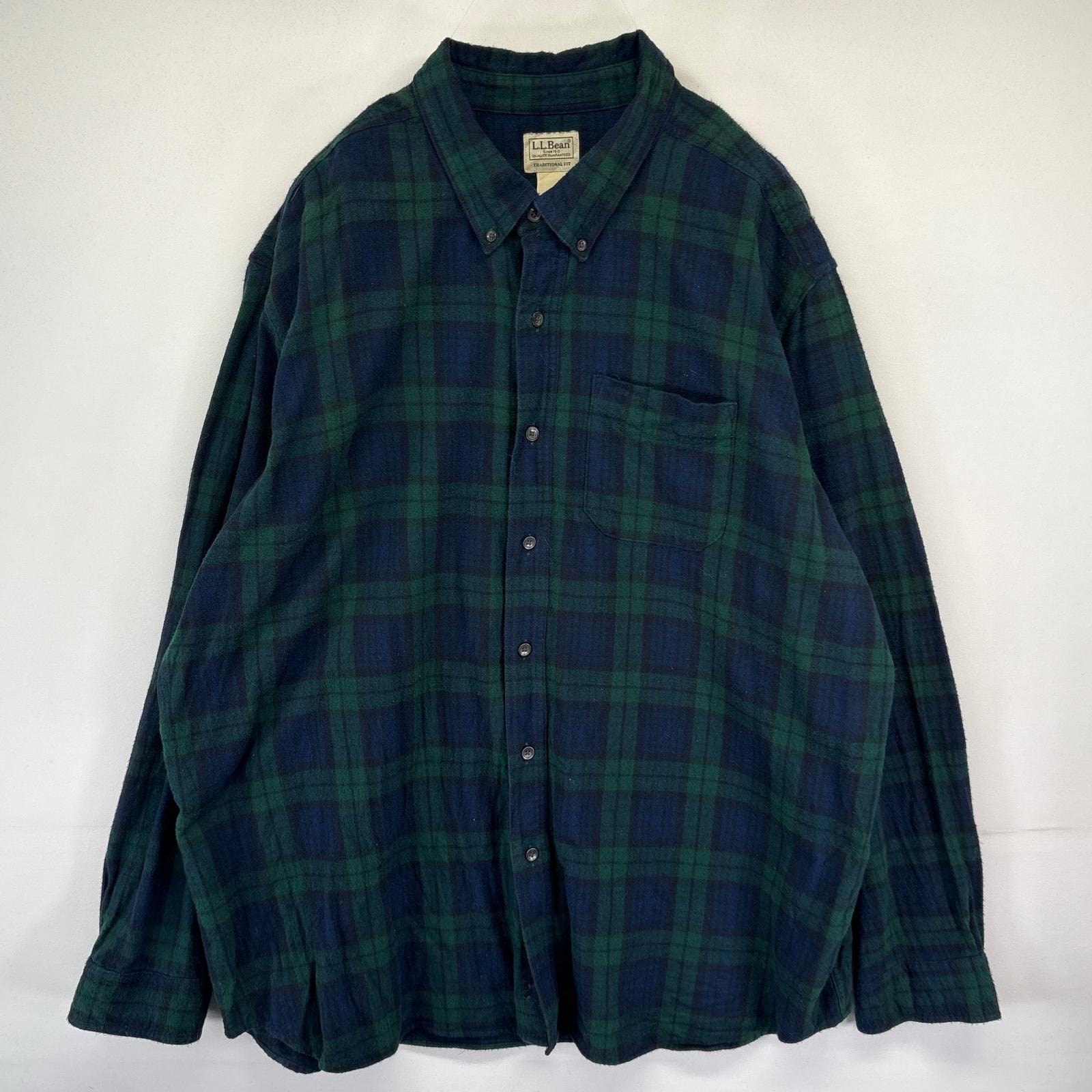 古着 エルエルビーン L.L.Bean 長袖シャツ チェック柄 シャモア ボタンダウン 大きいサイズ 2XL グリーン メンズ