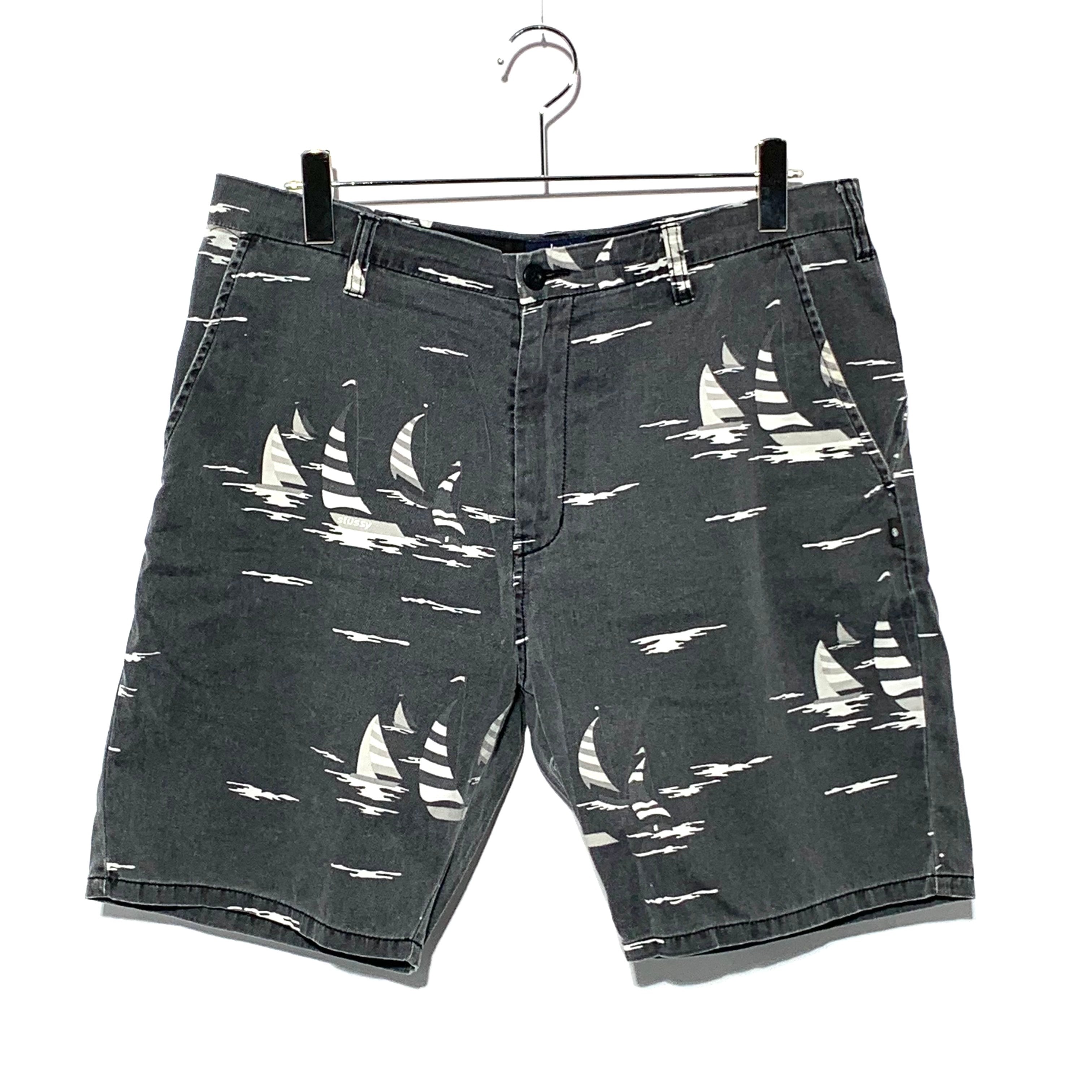 Old Stussy Washed Yacht-Print Water Shorts Grey