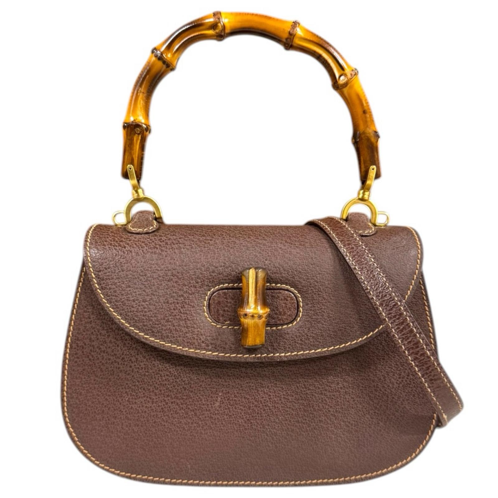 グッチ バンブー ショルダーバッグ レザー 000・1014・0188 ブラウン レディース GUCCI  中古