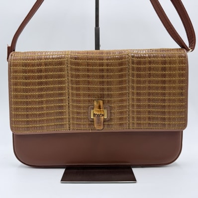 GUCCI(グッチ)バンブー ターンロック ショルダーバッグ ブラウン レザー 竹金具
